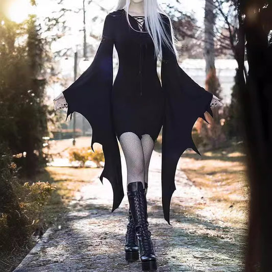 Vestido gótico de Halloween para mujer, de licra, de color liso