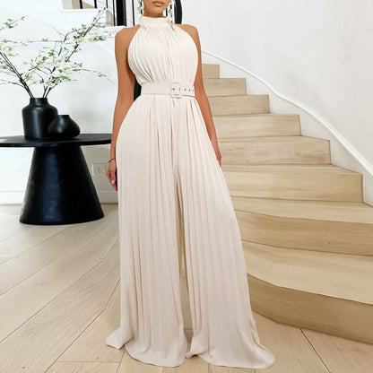 Women Fashion Solid Color Sleeveless Wide Leg Jumpsuits