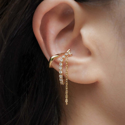 18K Gold Zircon Tassel Ear Clip