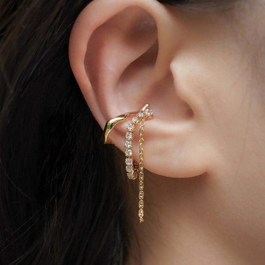 18K Gold Zircon Tassel Ear Clip