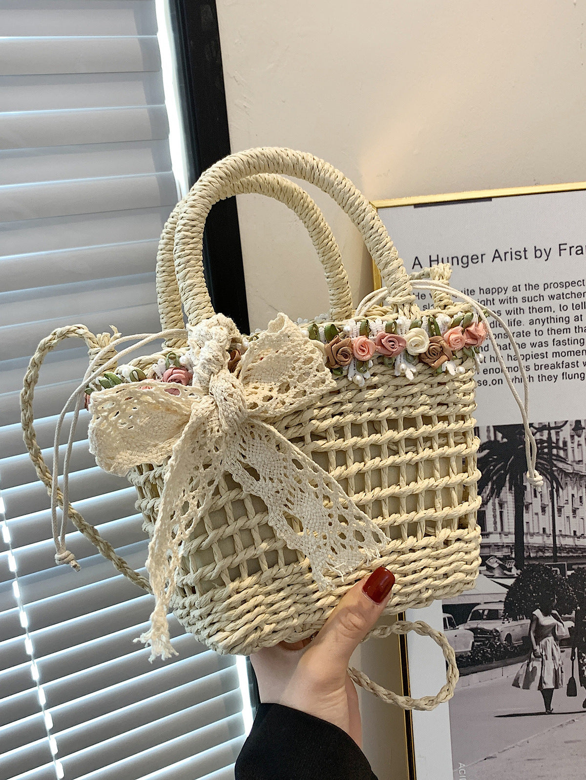 Women Fashion Casual Vacation Straw Woven Beach Handbag
