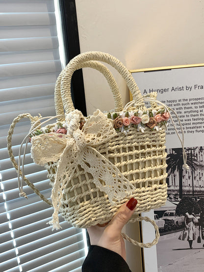 Women Fashion Casual Vacation Straw Woven Beach Handbag