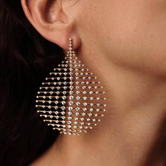 Retro Exaggerated Gold Water Drop Rhinestone Earrings Elegant Jewelry for Women
