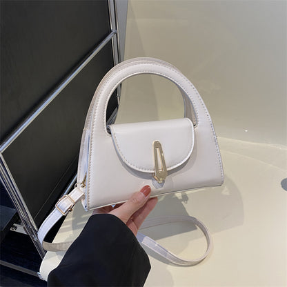 Bolso de hombro con hebilla metálica de color liso para mujer - Estilo cuadrado pequeño