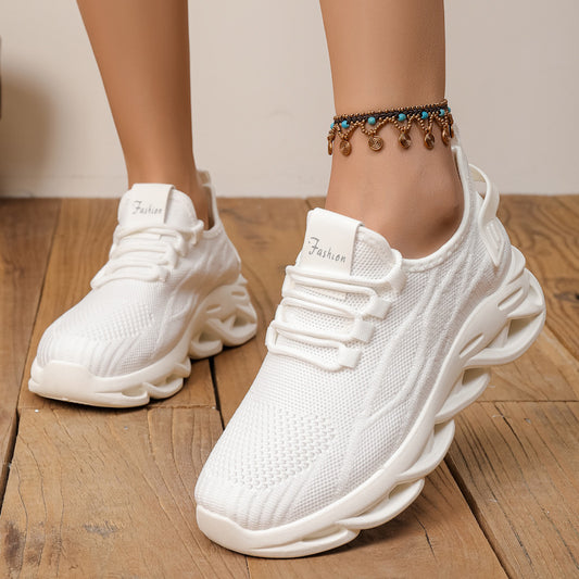 Zapatillas informales de malla transpirable con suela gruesa para mujer