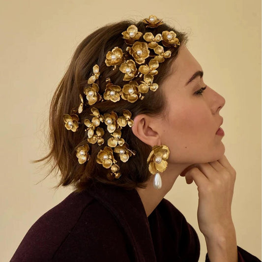 Épingle à cheveux florale en perles de style palais vintage avec clip latéral élégant