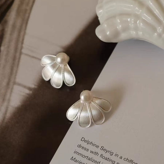 Simple Petal Pearl S925 Sterling Silver Stud Earrings