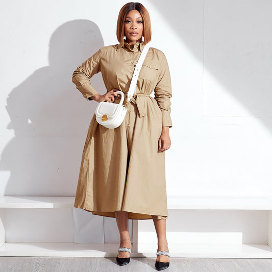 Women Casual Solid Color Long Sleeve Dress
