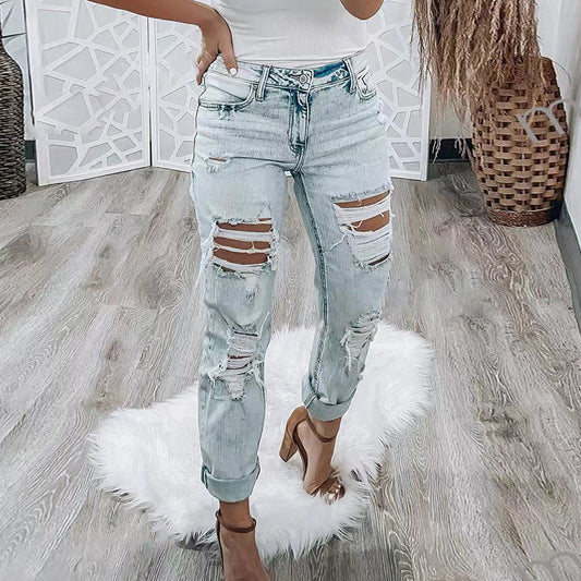 Women'S Fashion Slim-Fit Ripped Jeans
