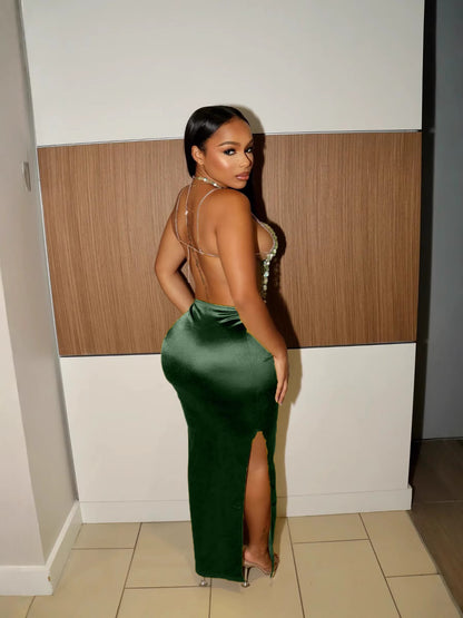 Women Summer Solid Color Satin Slim-Fit Skirt - High Waist Long Dress