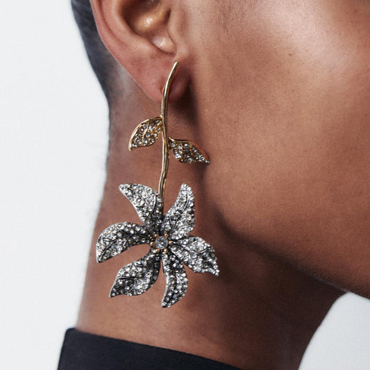 Creative Floral Alloy Zircon Earrings for Women