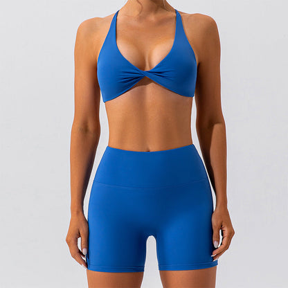 Women Fashion Solid Color Halter-Neck Crop Top Set