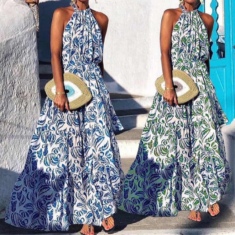 Bohemian Vintage Women Summer Vacation Halter Dress