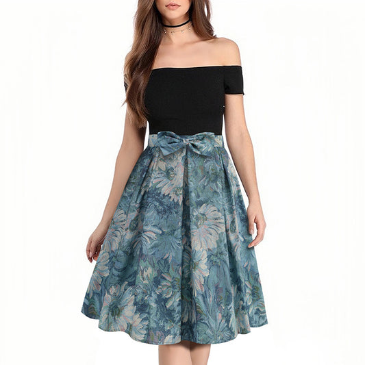 Falda plisada con lazo y estampado floral elegante para mujer