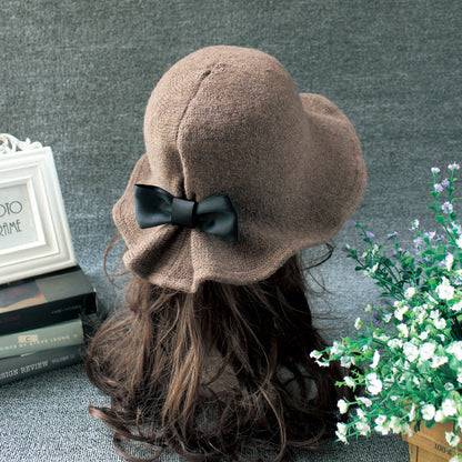 Sombrero fedora de lana con lazo para mujer