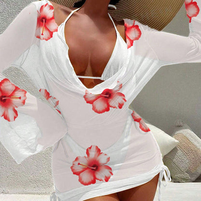 Women Fashion Sexy Floral Printed Bikini Cover-Up Set