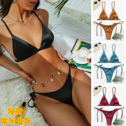 Women Fashion Sexy Solid Color Strap Bikini Swimsuit Set