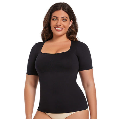 Women Casual Solid Color Plus Size Seamless T-Shirt