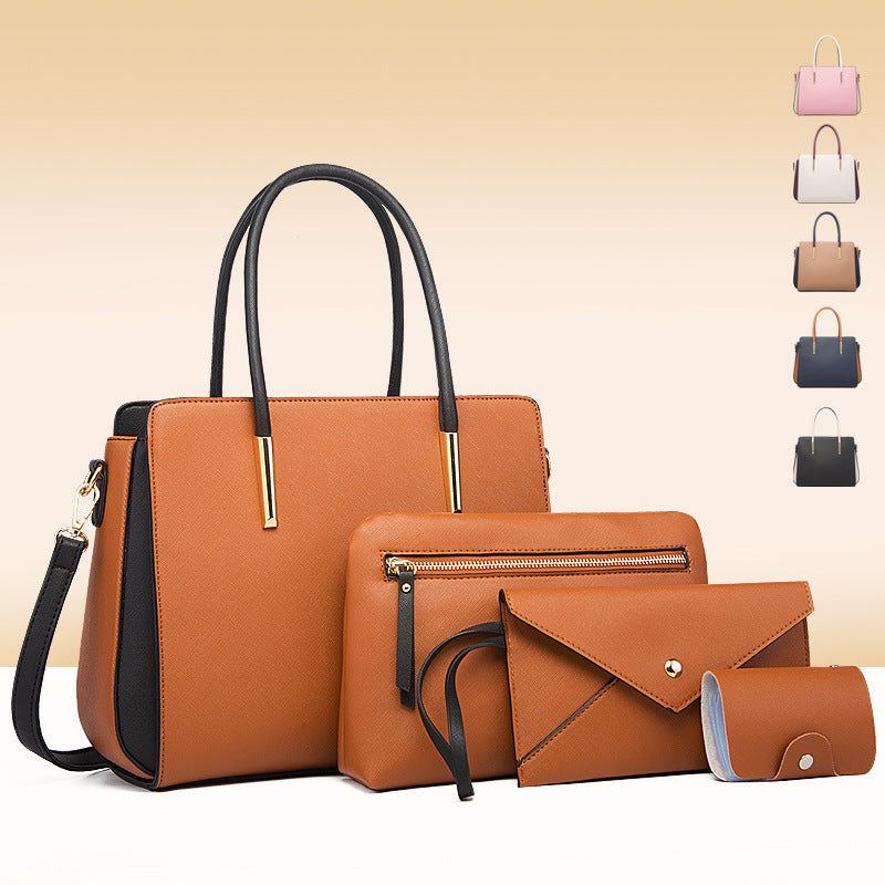 Conjuntos de bolsos de moda con bloques de color, bolsos de hombro de PU para mujer