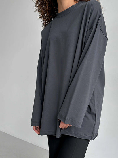 Casual Solid Color Round Neck Long Sleeve Blank T-Shirt