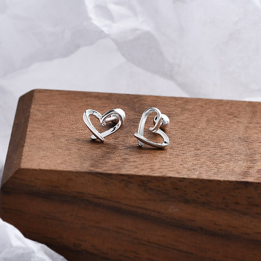 Pendientes de plata con forma de corazón calado para mujer, joyería elegante de plata