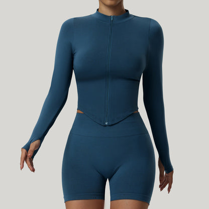 Top informal con cremallera y cuello vertical de color liso para mujer