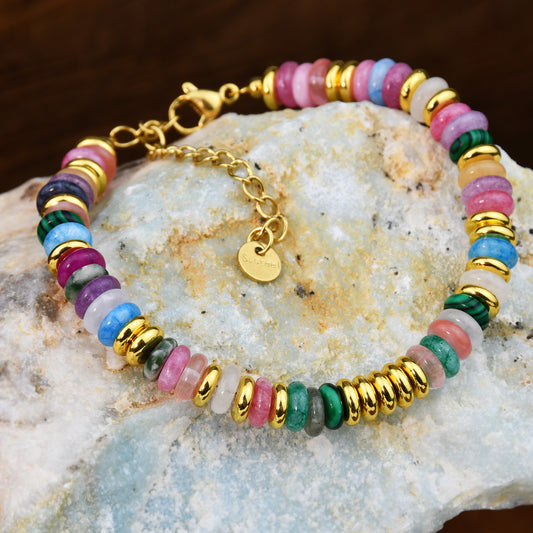 Women Multicolor Natural Stone Beaded Bracelet - Organic Fashion Accessory