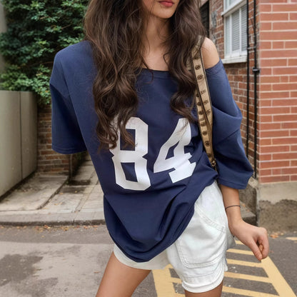 Camiseta informal holgada con estampado digital para mujer, poliéster y elastano.