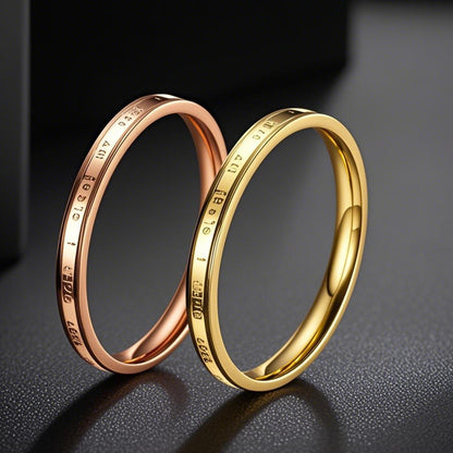 Anillo de acero de titanio con letras impresas de moda para mujer