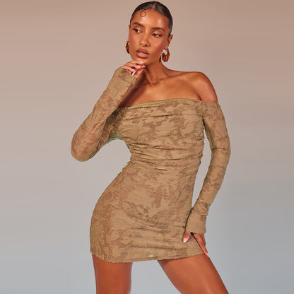 Vestido sexy con hombros descubiertos y estampado floral elástico a la moda para mujer
