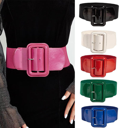 Ceinture large à grande boucle pour femme, décontractée, couleur unie