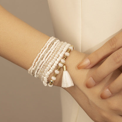 Conjunto de pulseras de borlas con cuentas hechas a mano de estilo bohemio