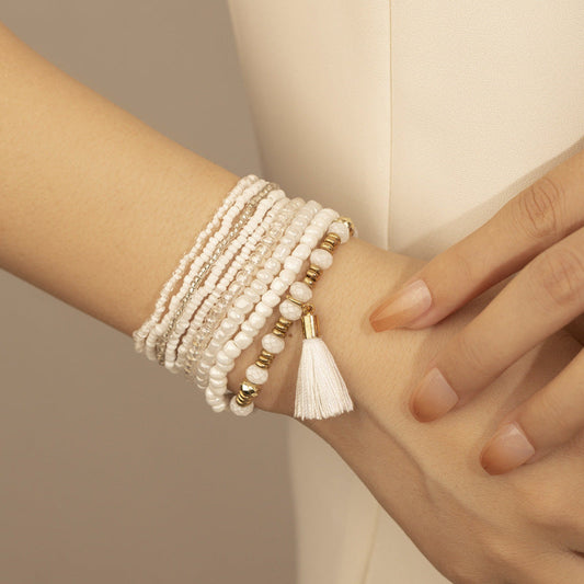 Conjunto de pulseras de borlas con cuentas hechas a mano de estilo bohemio