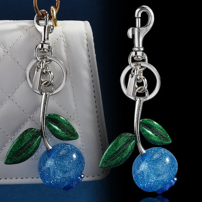 Women Fashion Crystal Blueberry Fruit Pendant Keychain