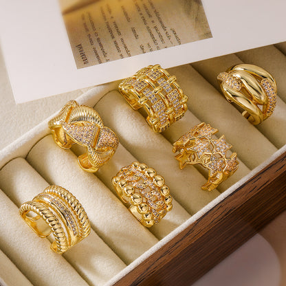 Anillo de oro chapado en cobre irregular de moda para mujer