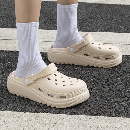 Zapatos casuales de suela gruesa con agujeros para mujer, de color sólido