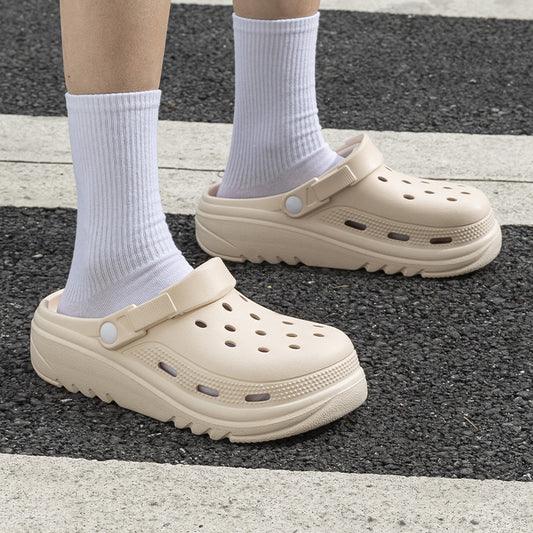 Zapatos casuales de suela gruesa con agujeros para mujer, de color sólido