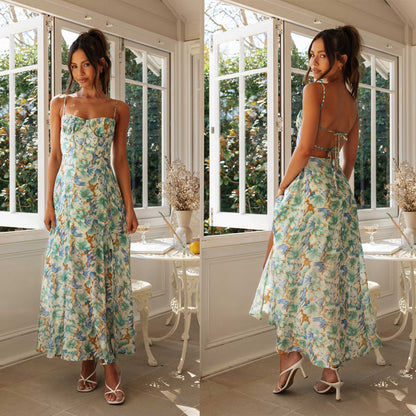 Robe longue à bretelles et dos nu pour femme