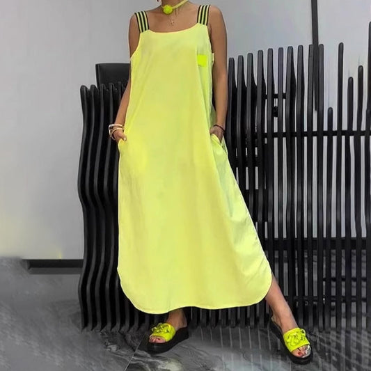 Women Fashion Casual Solid Color Cotton And Linen Dress