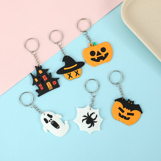 Llavero con colgante de calabaza, fantasma y araña de dibujos animados