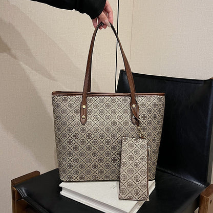 Vintage Large Capacity Printed Tote Bag with Zipper Closure
