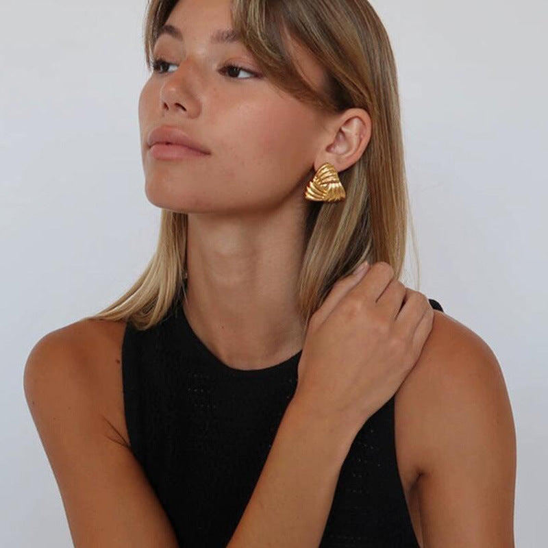 Women Fashion Retro Ruffled Triangle Earrings