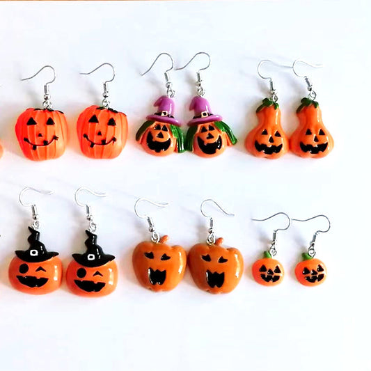 Pendientes colgantes de calabaza de resina de Halloween para mujer