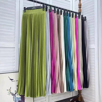Women Fashion Solid Color Pleated Skirt in Cotton Silk