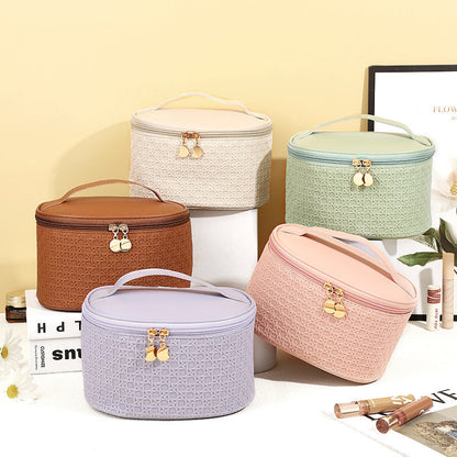 Bolsa de cosméticos sencilla de cuero de color sólido