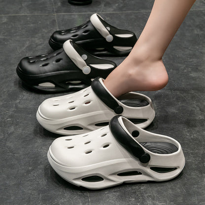 Pantuflas casuales de suela gruesa con bloques de color a la moda para mujer