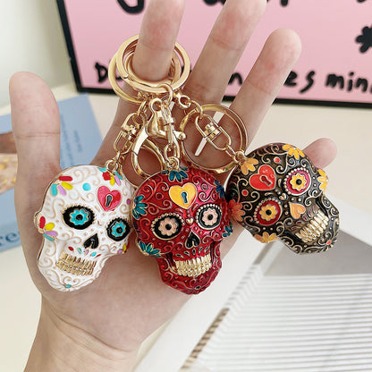 Llavero de calavera de mandala de Halloween con esmalte multicolor - Accesorio de arte moderno