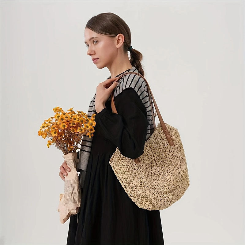 Women Fashion Casual Straw Woven Large Tote Bag
