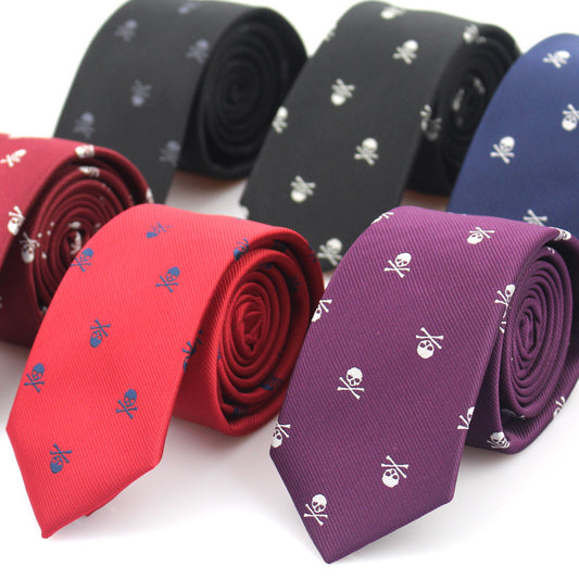 Conjunto de accesorios de corbata de calavera de Halloween de poliéster ultradelgado para hombre
