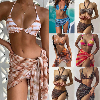 Women Fashion Tie-Dye Printing Bikini Set with Three Pieces